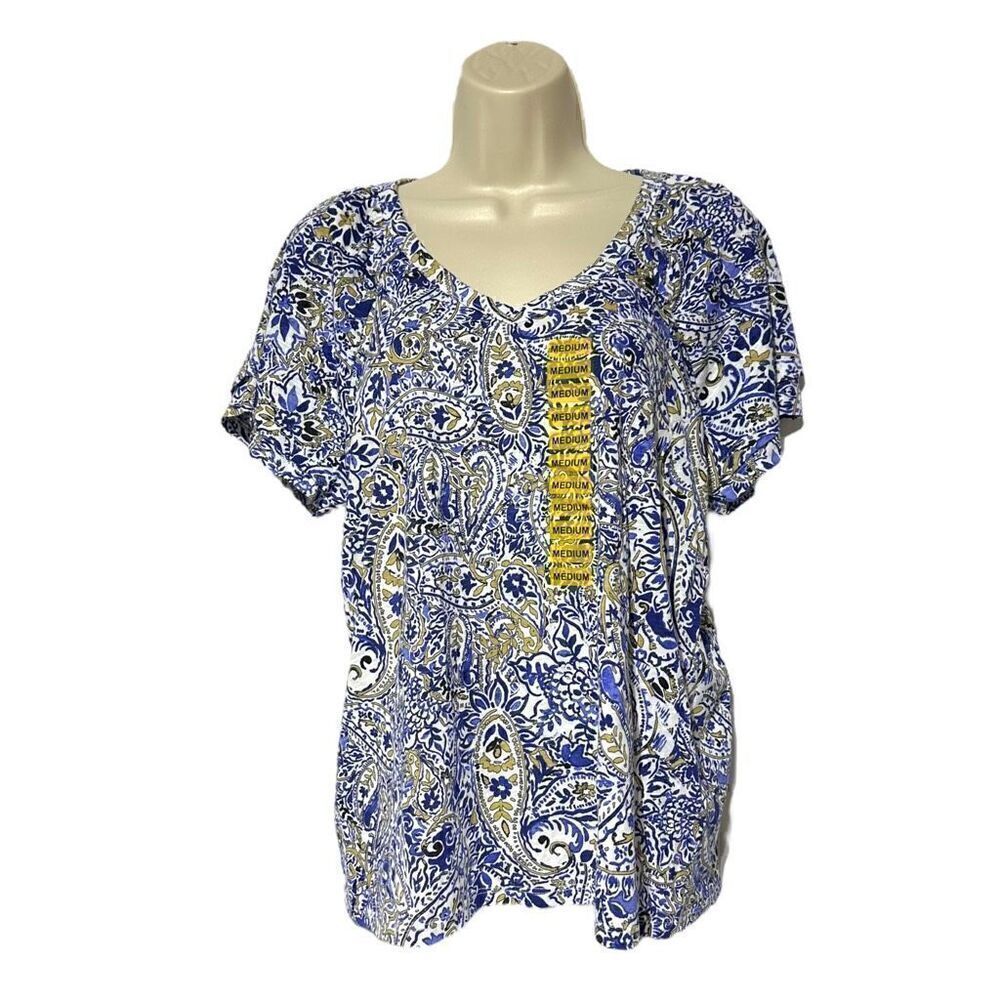 Rafaella Women’s Knit V-Neck Ruffled Short Sleeve Fashion Top